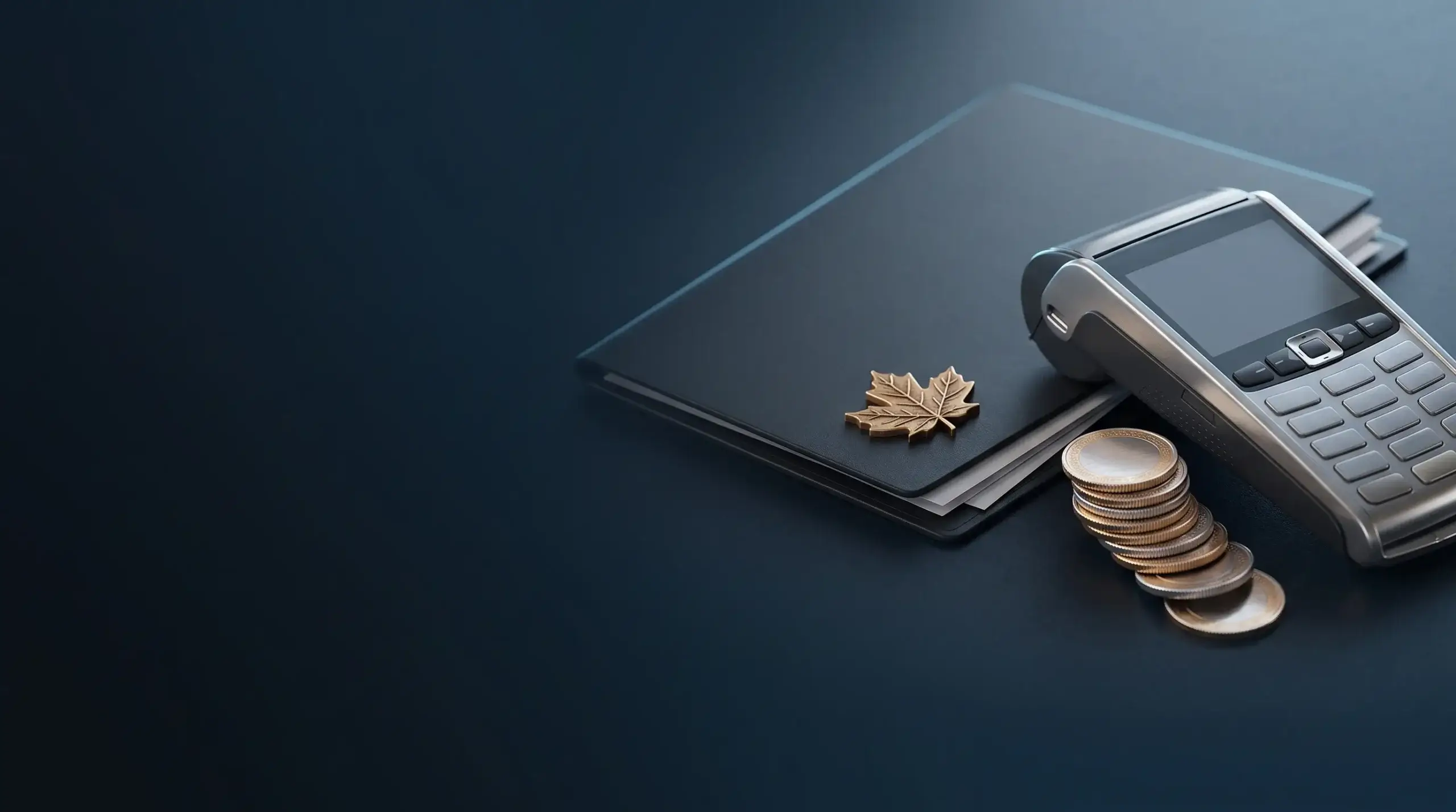 Payment terminal and coins next to a sealed folder
