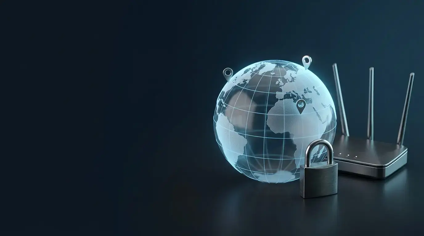 Glass globe with a padlock and a router